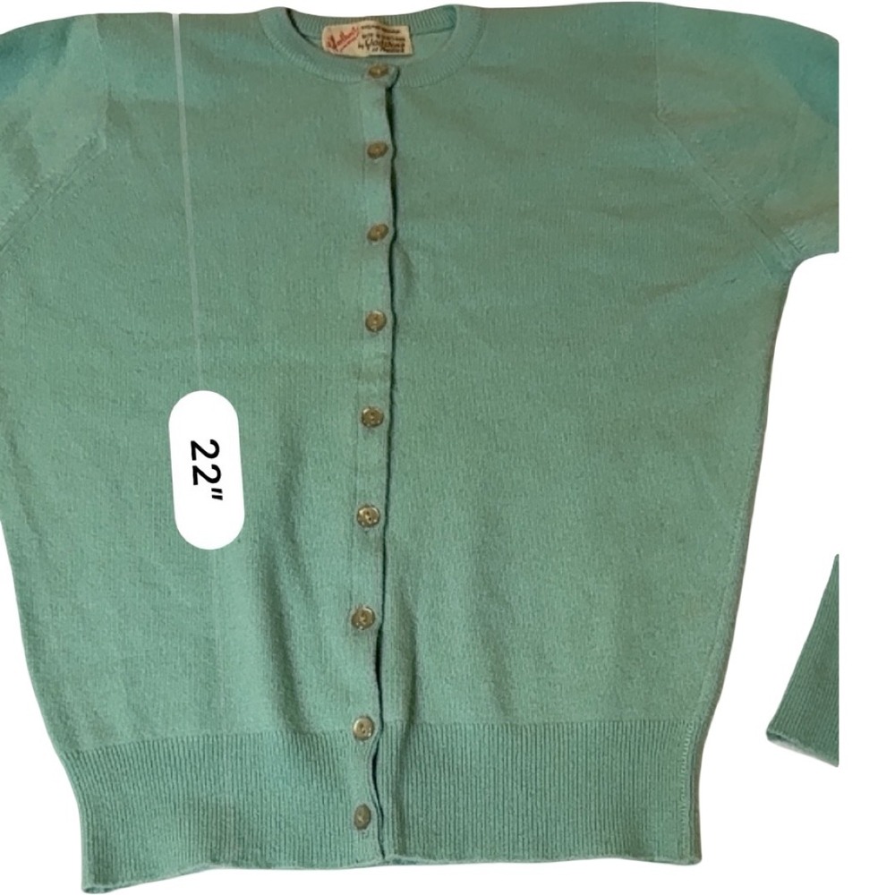 Gladstone of Hawick Vintage 100% Cashmere Cardigan Seafoam Green Scotland 38 - Picture 6 of 8